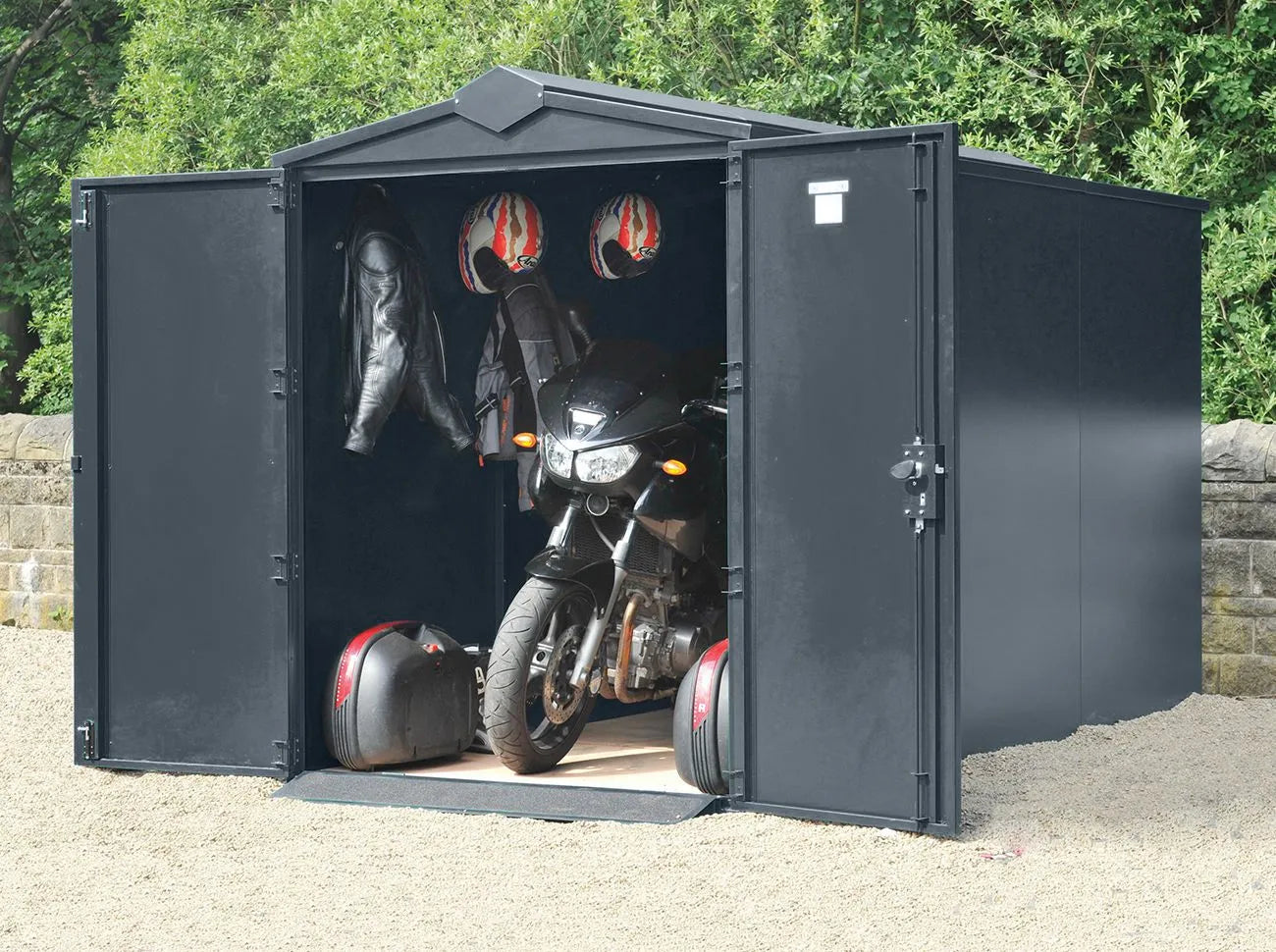Metal motorbike storage store
